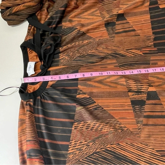 Zara Basic Blouse Womens Size Small Oversized Black Brown Pattern Neck Tie Bow - Picture 10 of 11